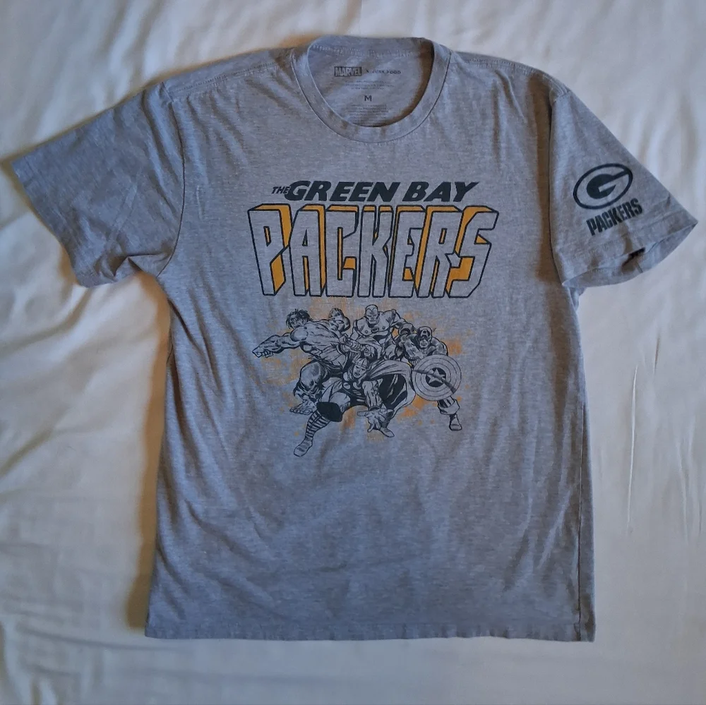 Junk Food Clothing Gray Green Bay Packers/ Marvel Graphic Tee. Size:M - Picture 1 of 7